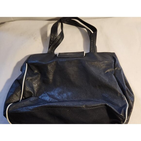 Kenneth Cole Reaction Black & White Faux Leather Tote Bag With Double Handles - Picture 6 of 8